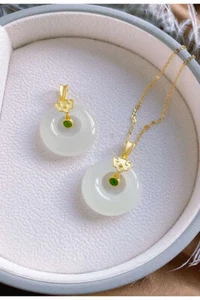 White Jade Donut Pendant Necklace Chinese Jewelry 925 Silver Natural Chalcedony - Picture 1 of 5