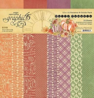 GRAPHIC 45 "HELLO PUMPKIN" 12X12 PATTERN/SOLIDS PAPER PACK FALL SCRAPJACK'S PL - Image 1 of 4