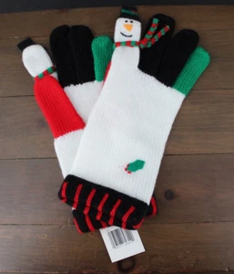 Women's Junior's Mittens White SNOWMAN Finger Puppet Index Finger Knit NWT! - Picture 1 of 6