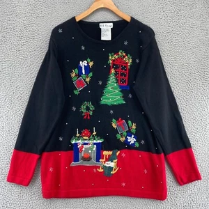 BP Design Sweater Women Medium Black Ugly Christmas Beaded Embroidered Pullover* - Picture 1 of 10