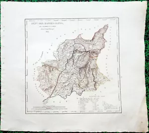 Dépt 04 - Atlas Royaume de France Rare Carte Aquarellée 45x40 cm + Texte - 1824 - Picture 1 of 2
