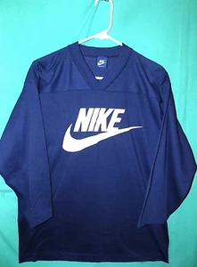 Exc! VINTAGE 80s NIKE V-NECK JERSEY T-SHIRT, BLUE TAG, 3/4 SLEEVE, USA, Sz L - Picture 1 of 11