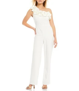 Adrianna Papell 293808 Stretch Crepe Ruffle One Shoulder Jumpsuit Ivory 4 - Picture 1 of 3