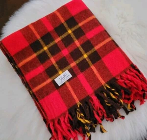 Vintage 60er Jahre gelb rot braun kariert Wolle Weihnachtsdecke Faribo 54" x 52" - Bild 1 von 3