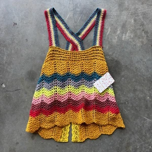 Free People Winding Road Knit Tank Top Womens XS Multi Combo Crochet Open Back - Picture 1 of 15