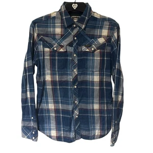 G Star Raw Shirt Mens Medium Blue Tailor Plaid Pearl Snap Button Up Western Top - Picture 1 of 11
