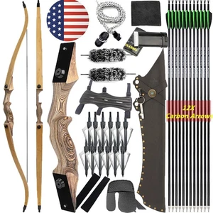 60" Takedown Recurve Bow Carbon Arrow Set 20-60lbs Limb Bamboo Core Archery Hunt - Picture 1 of 21