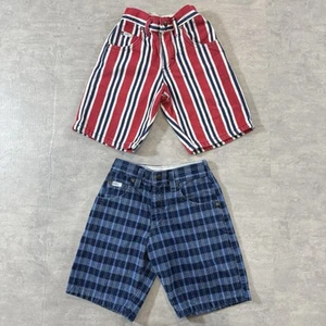 Vtg Kids Lee Shorts Plaid Boys Lot Sz 7 Slim 6 Reg 90s USA Red Blue Denim Cotton - Picture 1 of 17