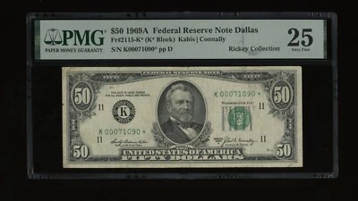 DBR 1969-A $50 FRN Dallas STAR Fr. 2115-K* PMG 25 Serial K00071090* - Image 1 of 2
