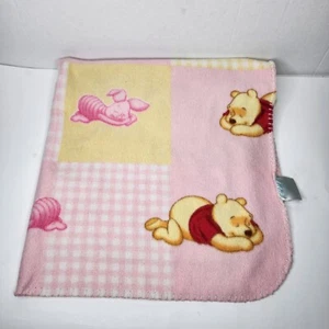 Disney Winnie The Pooh Patchwork Fleece Squares Pink Baby Blanket Sleeping - Picture 1 of 7