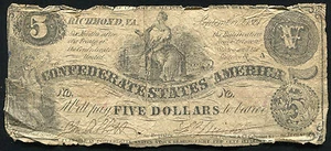 T-36 1861 5 $ FÜNF DOLLAR CSA KONFÖDERIERTE STAATEN AMERIKA - Bild 1 von 2