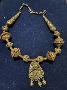 Jemenitische alte Silberkette mit Korallensteinen Chocker mit großem Anhänger - Bild 1 von 4
