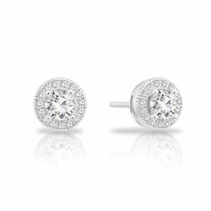 Sterling Silber Zirkonia Halo Ohrstecker Push Backs, 7 mm - Bild 1 von 7