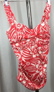 Eddie Bauer Womens Coral Color White Floral Tankini Top Size 8 - Picture 1 of 3