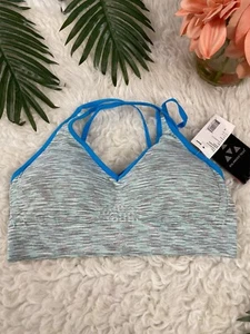 NWT Balanced Tech Sports Bra Womens Sz S Blue Stripes Wireless Padded pullover - Picture 1 of 6