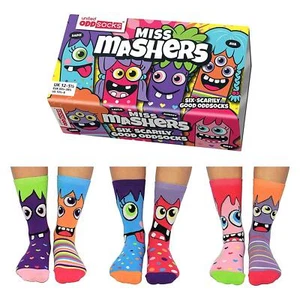 United Oddsocks Miss Mashers Mismatched Set Of 6 Girls UK 12-5.5 Odd Socks Gift - Picture 1 of 1