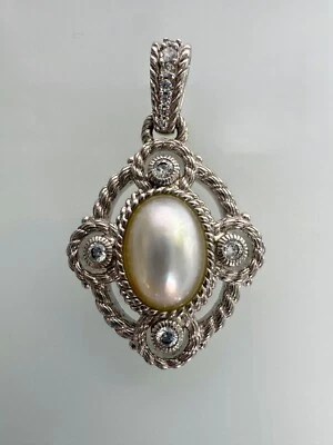 Colgante Judith Ripka Plata Esterlina 925 Diseño Cuerda Perla Cabujón Circonita cúbica Solo Foto 1 de 4