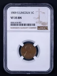 1909-S Lincoln Cent NGC VF35BN BROWN KEY DATE COIN 1C RB001 - Picture 1 of 2