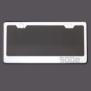 Mirror Chrome License Plate Frame 500e Laser Engraved Metal Screw Cap - Picture 1 of 8