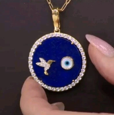 Rarities Hummingbird and Evil Eye Lapis Gold Plated Pendant Necklace-NWT-$295.75 - Image 1 of 4