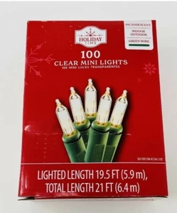 Holiday Time Clear 100 Mini Lights With Green Wire Lighted 19.5 Ft New In Box - Picture 1 of 4
