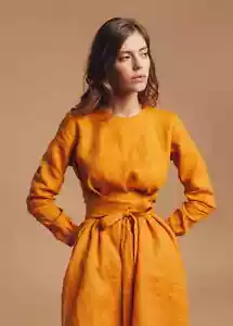 Nischen Leinen Audrey " Senfgelb Minikleid - Bild 1 von 9
