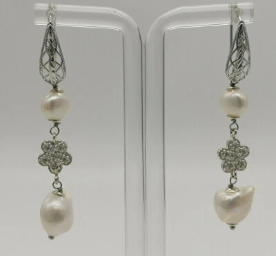 orecchini donna pendenti perla barocca con argento 925 zirconi FATTI IN ITALIA - Immagine 1 di 4