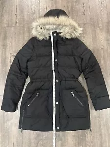 Hollister giacca/cappotto imbottito nero con cappuccio e pelliccia sintetica donna taglia media - Foto 1 di 10