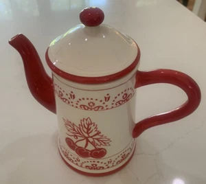 Heartfelt Kitchen Creations Tea Pot  8 in Young’s  Red & White  Cherries Vintage - Picture 1 of 10