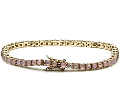 Pulsera de latón para mujer tenis ópalo rosa simulado de 7" de largo Foto 1 de 3
