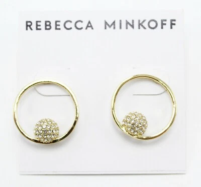 New Rebecca Minkoff Gold Pave Sphere Frontal Hoop Earring $38 Tags #RM036 - Image 1 of 3
