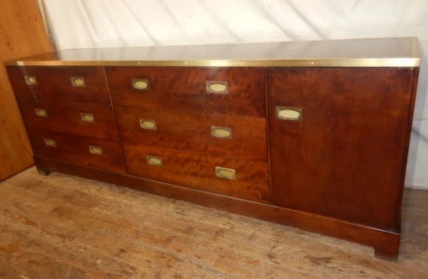 MCM Cherry Sideboard Cabinet Buffet Brass edge 9 drawer chest Cover
