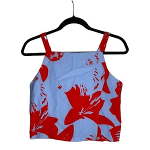 NEW Bardot Blouse Junior Size Large Hibiscus Dance Hawaiian Sleeveless Top Crop - Picture 1 of 5