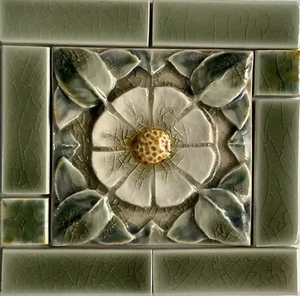 Pratt & Larson Rare Handmade Decorative Relief Coreopsis Tile & 8 Field Tiles - Picture 1 of 1