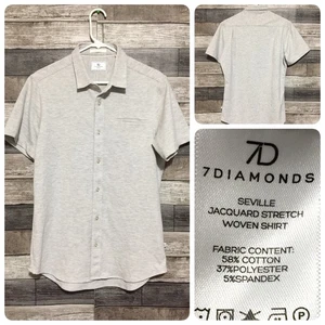 7 Diamonds Seville Jaquard Stretch Woven Shirt Sz S Gray Short Sleeve Button Up - Picture 1 of 9