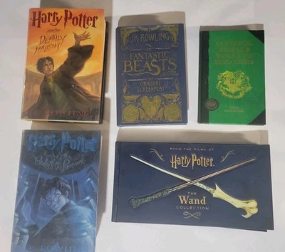 Harry Potter Hardcover Books - 5 & 7 Lib. Ed. | Fantastic Beasts | Wand Collect - Image 1 of 3