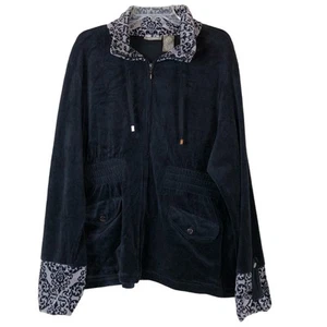 Y2K Jane Ashley Jacket Fleece Women Sz 1X Black Velour Velvet Zip VTG Paisley - Picture 1 of 9
