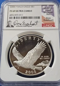 A 2008 P Bald Eagle Commemorative Silver $1 NGC PF69UC Don Everhart Signed - Picture 1 of 2