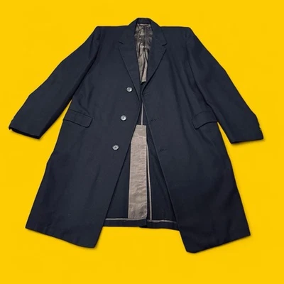 Abrigo de Lana Botany 500 Vintage Años 70’s Gangster Mobster Negro Hombre’s 42 Largo Foto 1 de 4