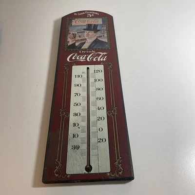 Vintage Style 23" Coca Cola Wooden Sign w/ Thermometer - Image 1 of 4