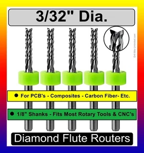 5 punte per router 3/32 .0945" 2,4 mm - flauto diamantato gambo 1/8" - CNC PCB coda di pesce - Foto 1 di 4