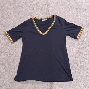 Faherty Shirt Womens Small Blue Marin Tee V Neck Short Sleeve Cotton Casual - Picture 1 of 8