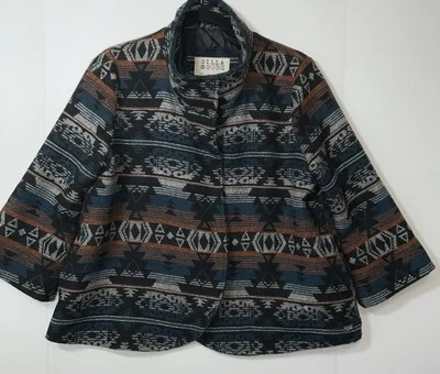 Chaqueta de sombra Billabong con cuello estampado azteca negra mezcla de lana múltiple para mujer mediana Foto 1 de 4