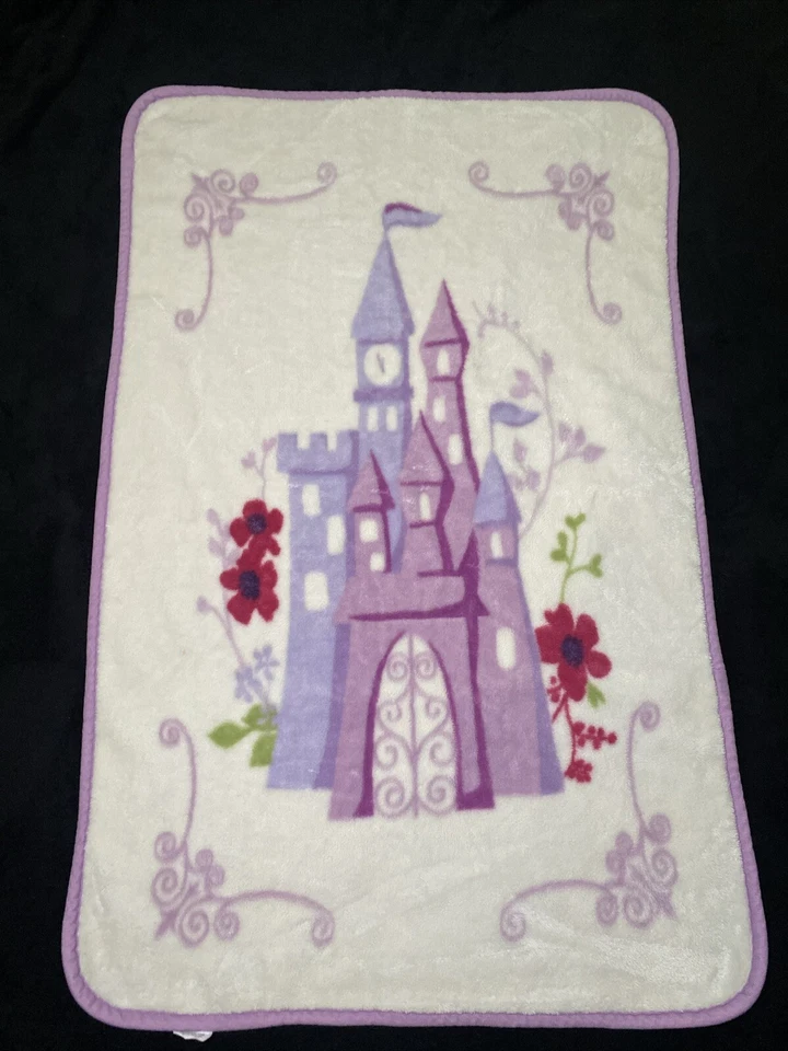 Kids Line LLC Baby Throw Blanket Castle Flower Cream Pink Purple Trim Soft Lovey - Image 1 of 4