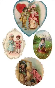B19-79704 (4) Vintage Trade Cards Childhood Sweethearts chromo embossed diecuts - Picture 1 of 2