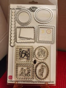 Neu! Sizzix WORTBESCHRIFTUNGEN.  8 Clear Stamps. 9 Metallmatrizen. Basteln & Scrapbooking - Bild 1 von 8