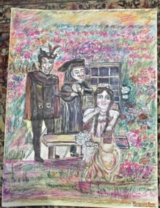 Original ROMAN W GOLLA Outsider Artist Mixed Media Painting on Paper 18" x 24" - Picture 1 of 8