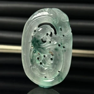 Certified Nature Jade Jadeite hollowed-out work Dragon&Phoenix Pendant&Necklaces - Picture 1 of 11