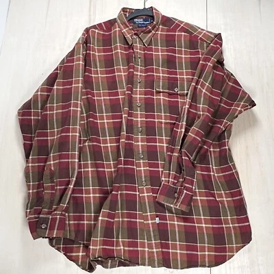 Camisa Polo Ralph Lauren Lana Mezcla Algodón Rojo Marrón Para Hombres XL Tartán Cuadros Foto 1 de 4
