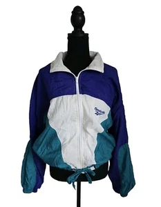 Vintage 1990s Reebok Windbreaker Nylon Women's Jacket Size L White/Green/Purple - Foto 1 di 15